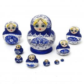 1 Set 10Pcs Russian Dolls Wooden Hand Painted Babushka Matryoshka Present