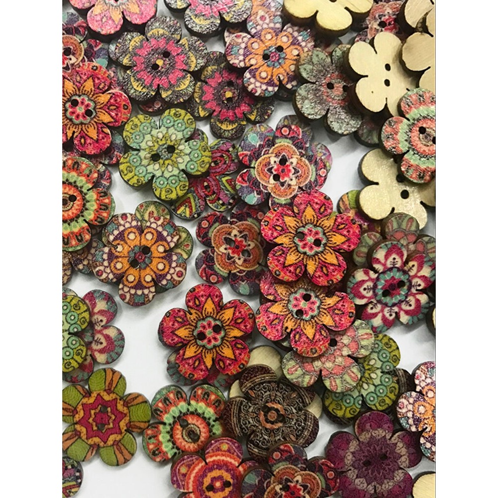 100 Pcs Retro Style Plum Blossom Button European Style DIY Decorative Flower Buttons