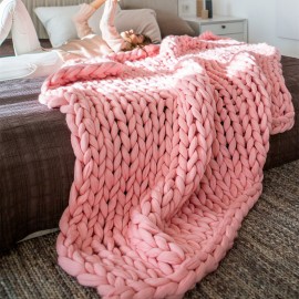 100*80cm Soft Warm Hand Chunky Knit Blanket Thick Yarn Wool Bulky Bed Spread Throw