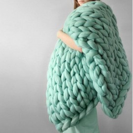 100*80cm Soft Warm Hand Chunky Knit Blanket Thick Yarn Wool Bulky Bed Spread Throw