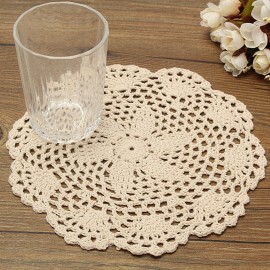 12pcs 20cm Vintage Beige Cotton Doilies Hand Crochet Coasters Lace Applique