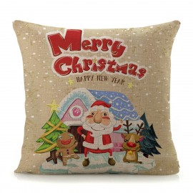 18” Christmas Cotton Pillow Case Linen Cushion Cover Merry Christmas Home Decoration