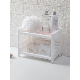 1PC Double-layer Hollow Room-saving Plastic Desktop Bathroom Storage Rack Cosmetic Organizer 2 Tier Shelf Holder