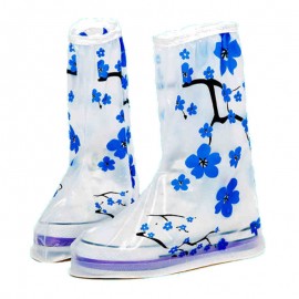 1Pair PVC Reusable Rain Shoe Covers Non-slip Boots Thicken Soles Raincoats Blue Plum Flower Overshoes