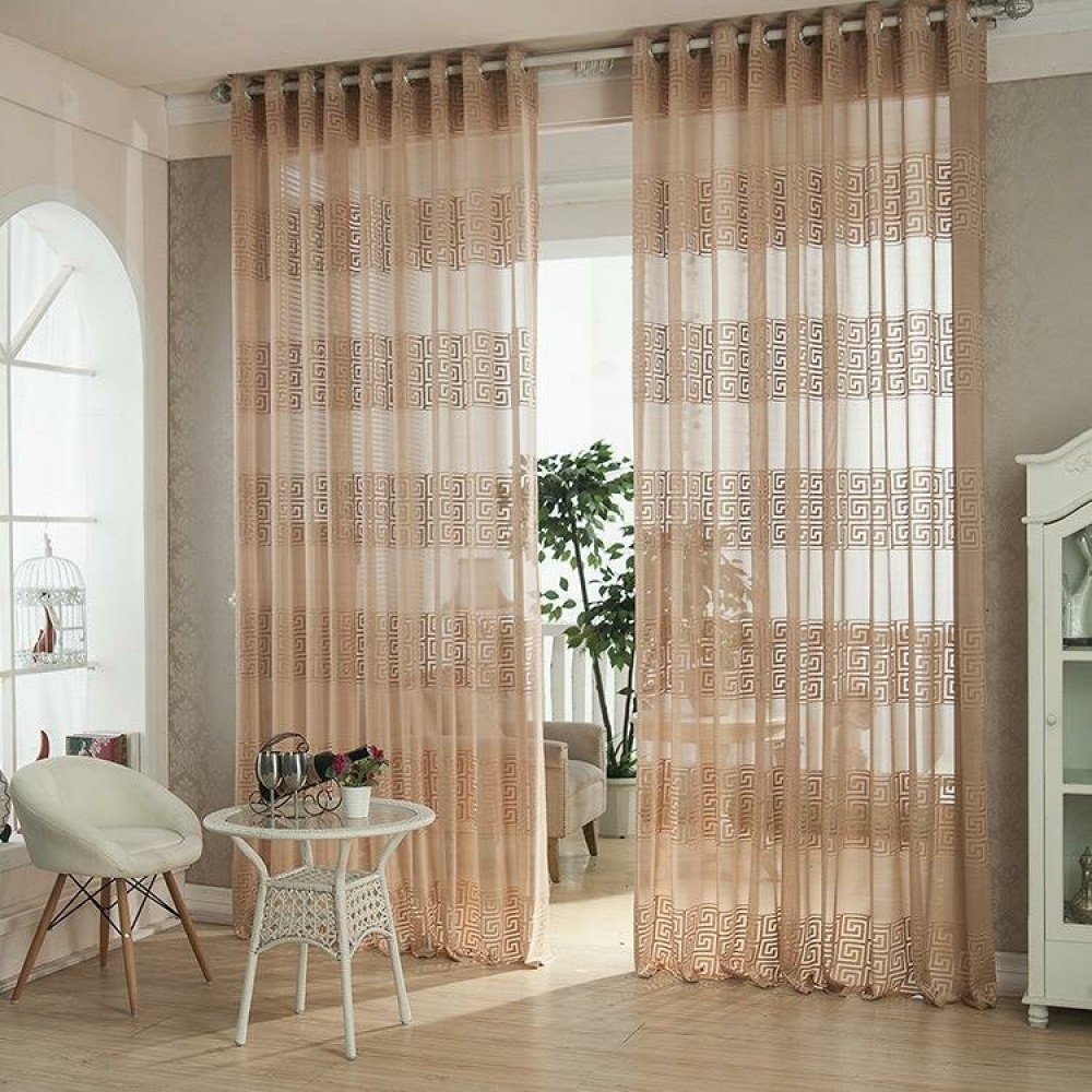 2 Panel European Style Jacquard Breathable Punching Voile Sheer Curtains Window Screening