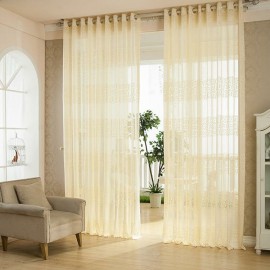 2 Panel European Style Jacquard Breathable Punching Voile Sheer Curtains Window Screening