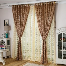 2 Panel Jacquard Feather Painted Sheer Tulle Curtains Bedroom Balcony Window Screening 4 Colors