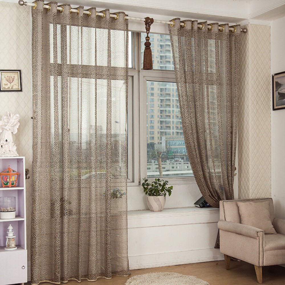 2 Panels Gray Jacquard Sheer Tulle Curtains Hollow Out Window Screening Bedroom Balcony Decor