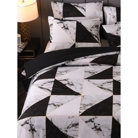 2/3PCS Marbled Black And White Geometry Pattern Overlay Cover Comfy Bedding Set Quilt Cover Pillow Case