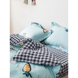 3/4 Pcs Carrot And Plaid Print AB Sided Aloe Cotton Comfy Bedding Set Sheet Duvet Cover Pillowcase