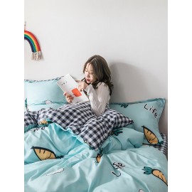 3/4 Pcs Carrot And Plaid Print AB Sided Aloe Cotton Comfy Bedding Set Sheet Duvet Cover Pillowcase