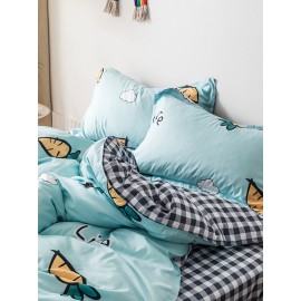 3/4 Pcs Carrot And Plaid Print AB Sided Aloe Cotton Comfy Bedding Set Sheet Duvet Cover Pillowcase