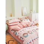 3/4 Pcs Cartoon Character And Plaid Print AB Sided Aloe Cotton Comfy Bedding Set Sheet Duvet Cover Pillowcase