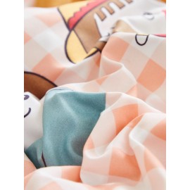 3/4 Pcs Cartoon Character And Plaid Print AB Sided Aloe Cotton Comfy Bedding Set Sheet Duvet Cover Pillowcase