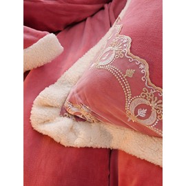 3/4Pcs Double-sided Milk Fleece Plain Color Coral Fleece Comfy Bedding Set Sheet Duvet Cover Pillowcase