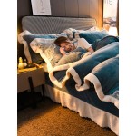 3/4Pcs Double-sided Milk Fleece Plain Color Coral Fleece Comfy Bedding Set Sheet Duvet Cover Pillowcase