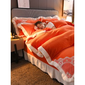 3/4Pcs Double-sided Milk Fleece Plain Color Coral Fleece Comfy Bedding Set Sheet Duvet Cover Pillowcase