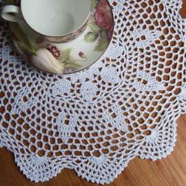 37cm Round White Pure Cotton Yarn Hand Crochet Lace Doily Placemat Table Cloth Decor