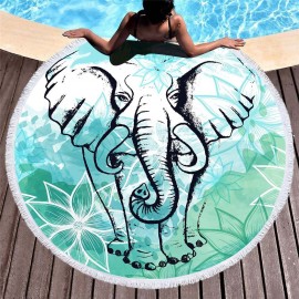 3D Totem Bohemian Mandala Elephant Printing Beach Towels Microfiber Round Shape Picnic Blanket