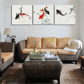 3PCS Unframed Koi Fish Canvas Oil Painting Home Decor