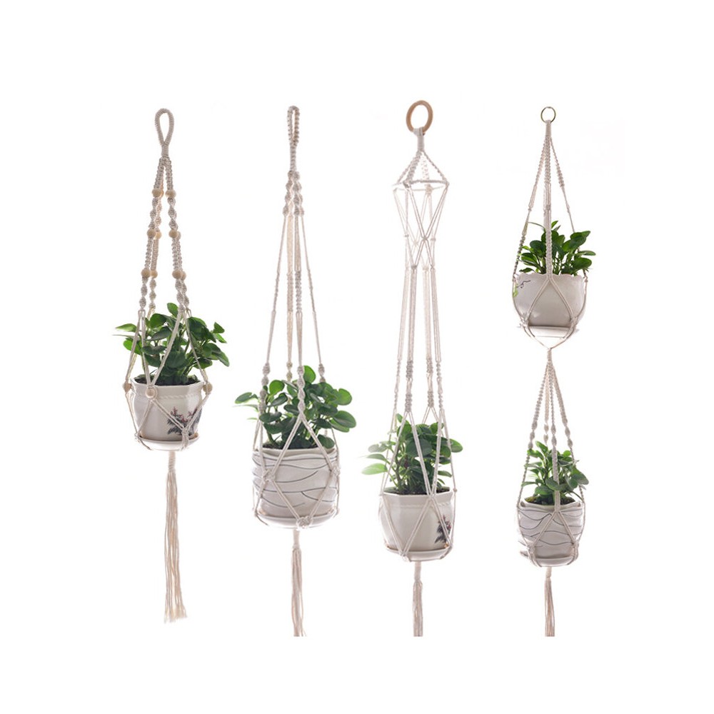 4 pcs Macrame Plant Hanger and Hooks Indoor Outdoor Hanging Plant Holder Planter Stand Flower Decor