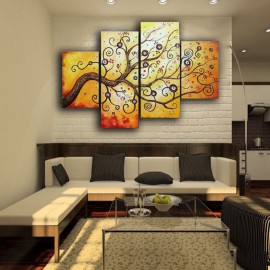 4PCS Golden Tree Modern Abstract Art Oil Painting Canvas Wall Decoration