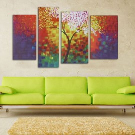 4PCS Unframed Rich Tree Modern Abstract Art Oil Painting Canvas