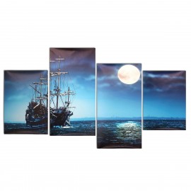 4Pcs Blue Sea Boat Canvas Painting Unframed Wall Art Bedroom Living Room Home Decor