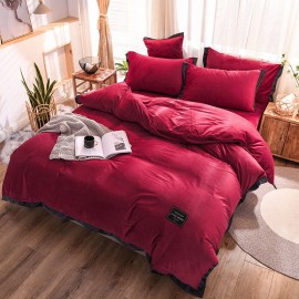 4Pcs Winter Warm Crystal Velvet Double-sided Velvet Wide Edge Plus Velvet Thick Flannel French Velvet Sheet Duvet