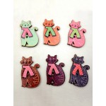 50 Pcs Cute Cat Shaped Animals Wooden Sewing Buttons Two holes Buttons Craft Decoration Materials