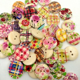 50Pcs 20mm Colorful Wooden Buttons Retro Round DIY Sewing Buttons