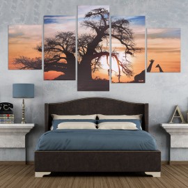 5PCS Sunset Tree Canvas Painting Unframed Landscape Huge Modern Wall Art Home Decor