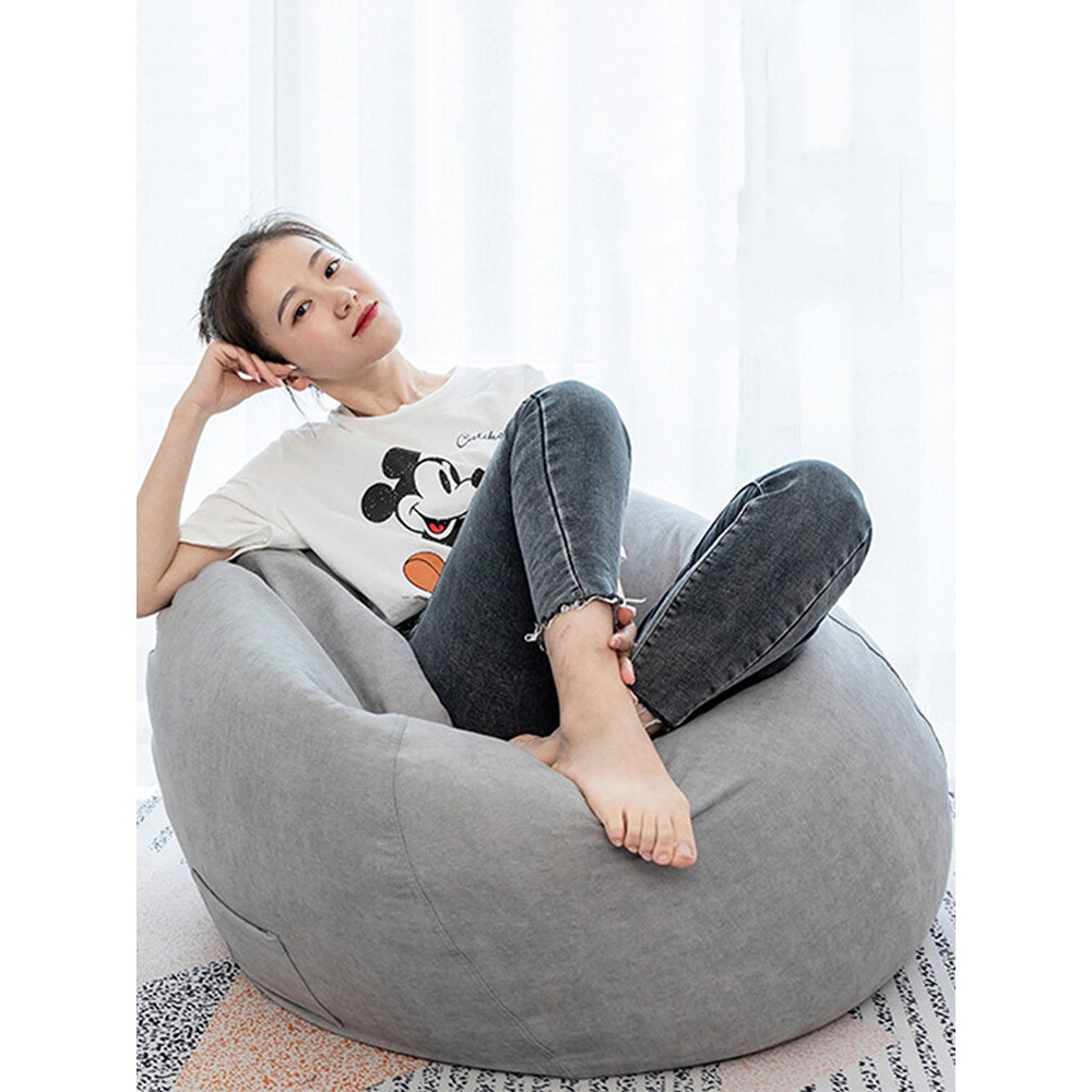 90x110cm Big Bean Bag Chair Covers with Pocket Linen Bean Bag Chair Cover for Adult Home Indoor Bean