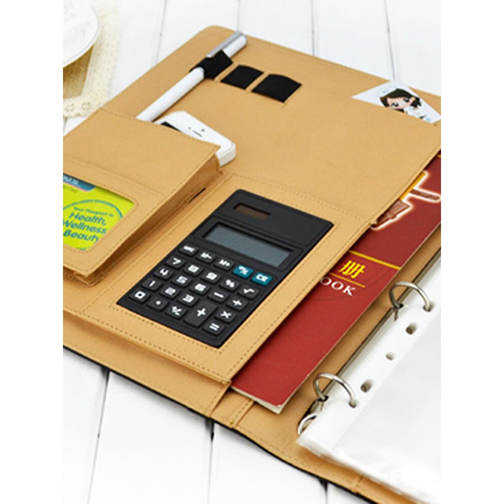 A4 Imitation Leather 3 Hole Folder Business Manager Multilayer Folder With A Calculator