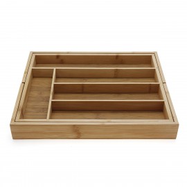 Bamboo Drawer Organizer Kitchen Cutlery Tray Expandable Utensil Flatware Storage Box