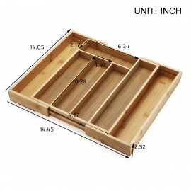 Bamboo Drawer Organizer Kitchen Cutlery Tray Expandable Utensil Flatware Storage Box