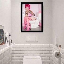 Bathroom Stockings Wearing Girl Art Painting Frameless Wall Home Decor