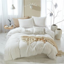 Bedding Pom Pom Duvet Cover Set Ball Fringe Home Textile Solid Color Bedding Sets Soft Microfiber Comforter Cover