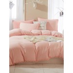 Bedding Pom Pom Duvet Cover Set Ball Fringe Home Textile Solid Color Bedding Sets Soft Microfiber Comforter Cover