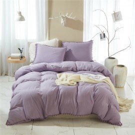 Bedding Pom Pom Duvet Cover Set Ball Fringe Home Textile Solid Color Bedding Sets Soft Microfiber Comforter Cover