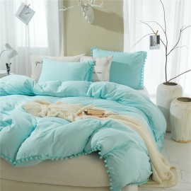 Bedding Pom Pom Duvet Cover Set Ball Fringe Home Textile Solid Color Bedding Sets Soft Microfiber Comforter Cover