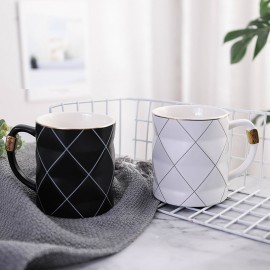 Black And White Plaid Ceramic Cup Nordic Ins Coffee Milk Tea Water Business Mug Best Gift