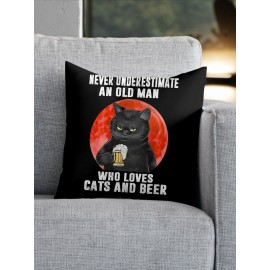 Black Cat And Letter Pattern Linen Cushion Cover Home Sofa Art Decor Throw Pillowcase