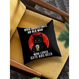 Black Cat And Letter Pattern Linen Cushion Cover Home Sofa Art Decor Throw Pillowcase