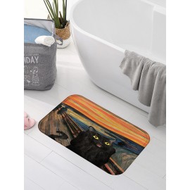 Black Cat Pattern Floor Mats Flannel Water Absorption Antiskid Floor Mat Bath Room Door Mat