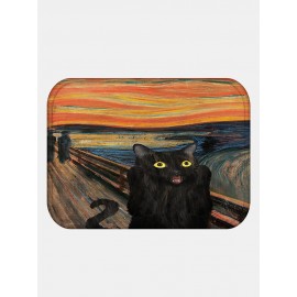 Black Cat Pattern Floor Mats Flannel Water Absorption Antiskid Floor Mat Bath Room Door Mat