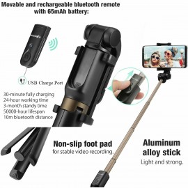 BlitzWolf Bluetooth Selfie Stick Tripod 3 in 1 Expandable Monopod Wireless Selfie Stick Stick 360 ° Rotation with Bluetooth Remote Release for iPhone Android Samsung 3.5-6 Inch Smartphones