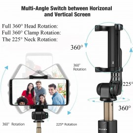 BlitzWolf Bluetooth Selfie Stick Tripod 3 in 1 Expandable Monopod Wireless Selfie Stick Stick 360 ° Rotation with Bluetooth Remote Release for iPhone Android Samsung 3.5-6 Inch Smartphones