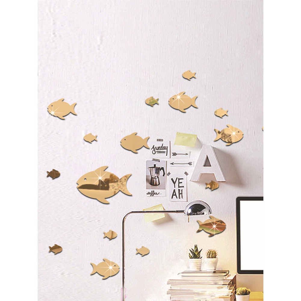 Bubble Fish Wall Sticker Ocean Fish Mirror Sticker Self Adhesive Acrylic Mirror Wall Sticker Suitable for Children’s Room Kindergarten