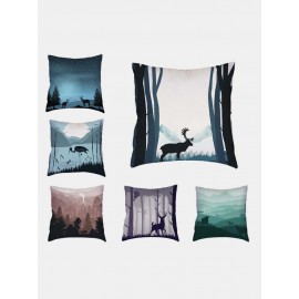 Cartoon Animal Scenery Pattern Linen Cushion Cover Home Sofa Art Decor Throw Pillowcase